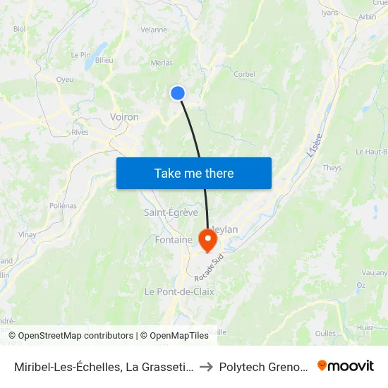 Miribel-Les-Échelles, La Grassetiere to Polytech Grenoble map