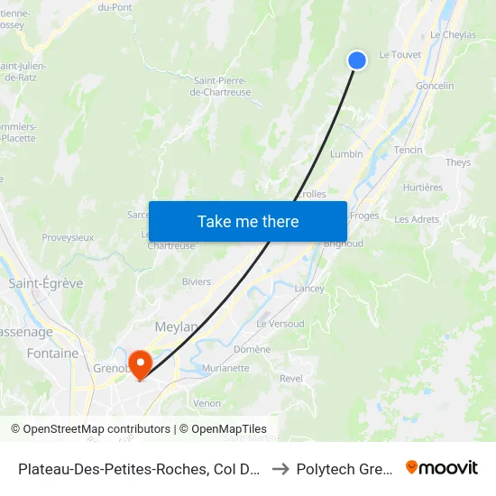Plateau-Des-Petites-Roches, Col De Marcieu to Polytech Grenoble map