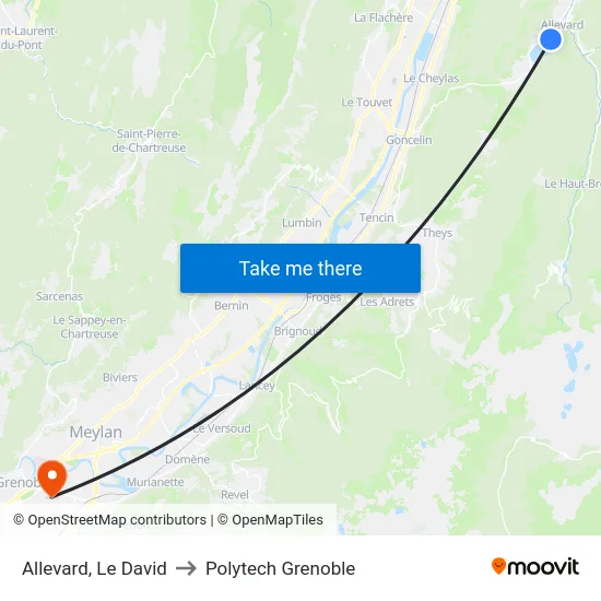 Allevard, Le David to Polytech Grenoble map
