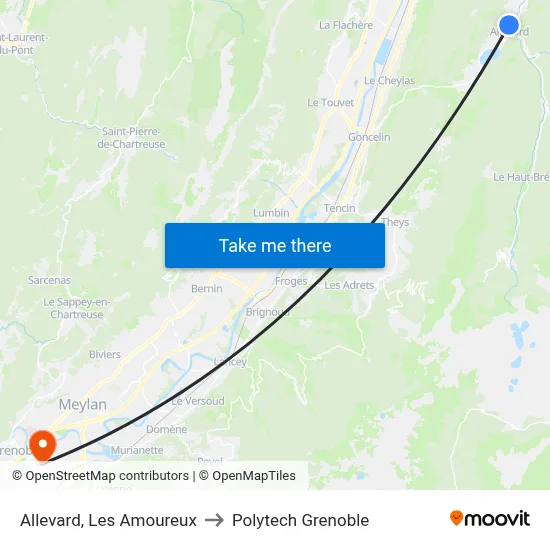 Allevard, Les Amoureux to Polytech Grenoble map
