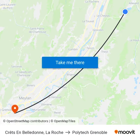Crêts En Belledonne, La Roche to Polytech Grenoble map