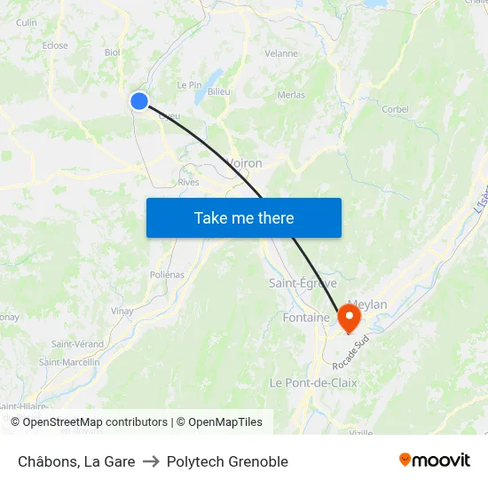Châbons, La Gare to Polytech Grenoble map