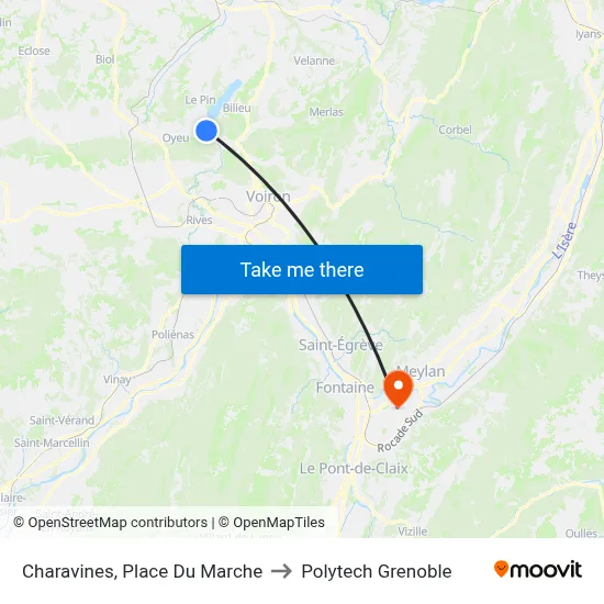 Charavines, Place Du Marche to Polytech Grenoble map