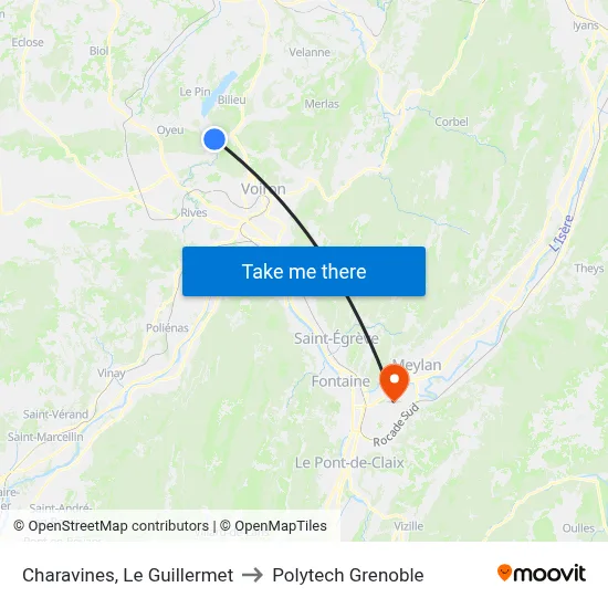 Charavines, Le Guillermet to Polytech Grenoble map