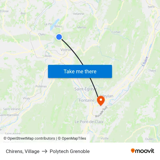 Chirens, Village to Polytech Grenoble map