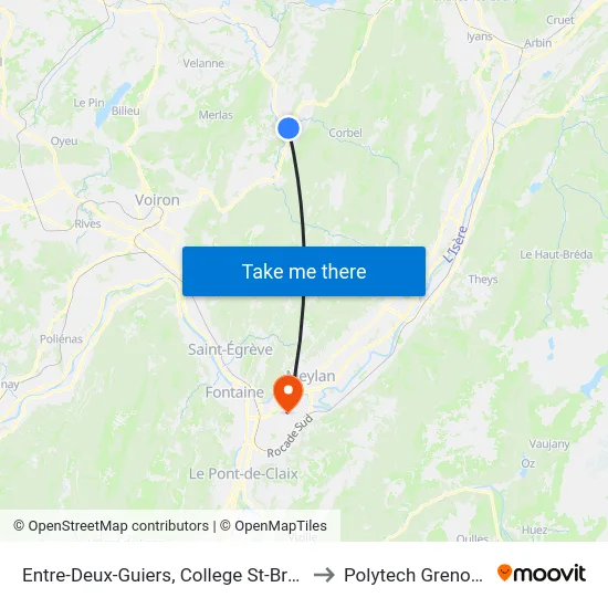 Entre-Deux-Guiers, College St-Bruno to Polytech Grenoble map