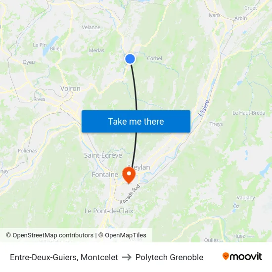 Entre-Deux-Guiers, Montcelet to Polytech Grenoble map