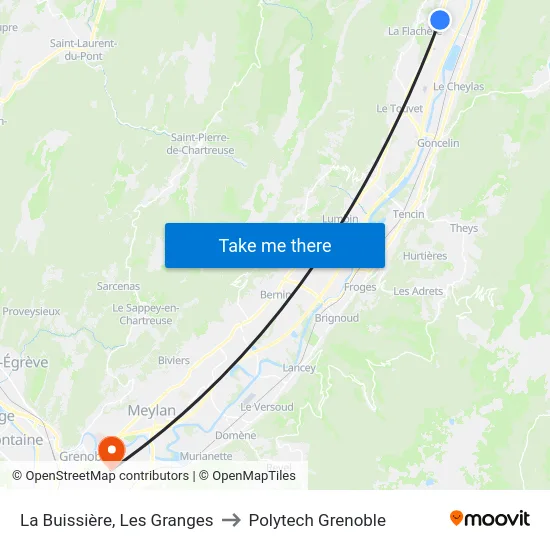 La Buissière, Les Granges to Polytech Grenoble map