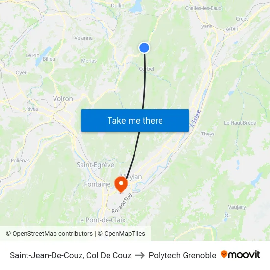 Saint-Jean-De-Couz, Col De Couz to Polytech Grenoble map