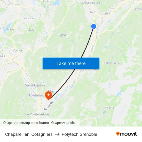 Chapareillan, Cotagniers to Polytech Grenoble map
