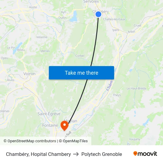 Chambéry, Hopital Chambery to Polytech Grenoble map