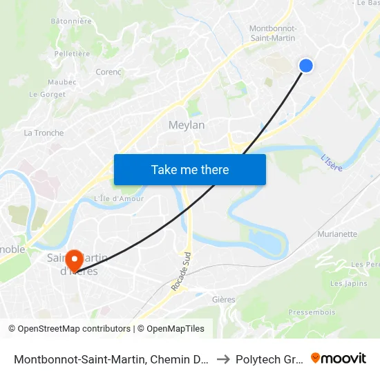 Montbonnot-Saint-Martin, Chemin De La Croix Verte to Polytech Grenoble map
