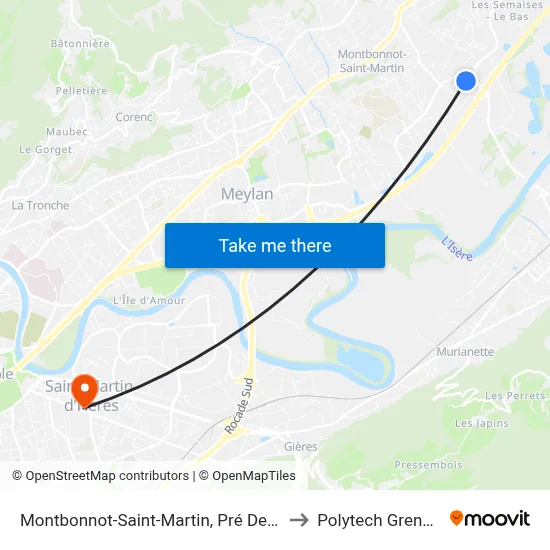 Montbonnot-Saint-Martin, Pré De L'Eau to Polytech Grenoble map
