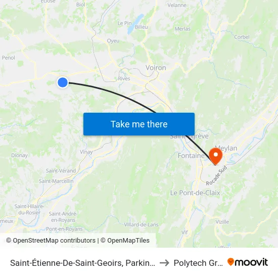 Saint-Étienne-De-Saint-Geoirs, Parking Relais Mandrin to Polytech Grenoble map