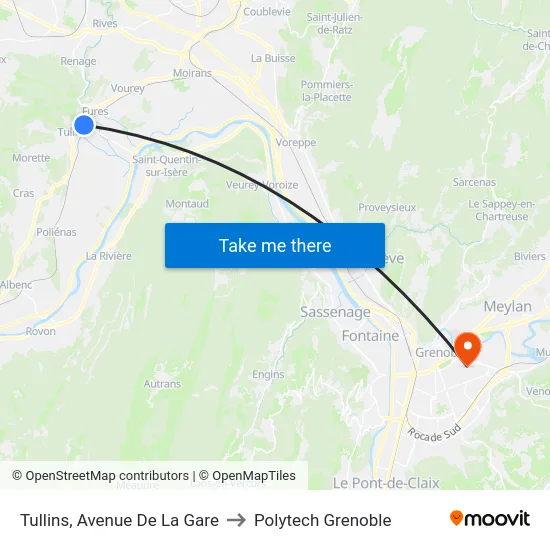 Tullins, Avenue De La Gare to Polytech Grenoble map