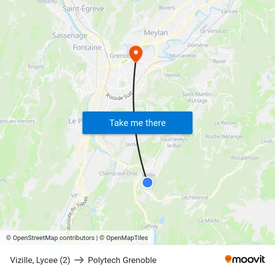 Vizille, Lycee (2) to Polytech Grenoble map