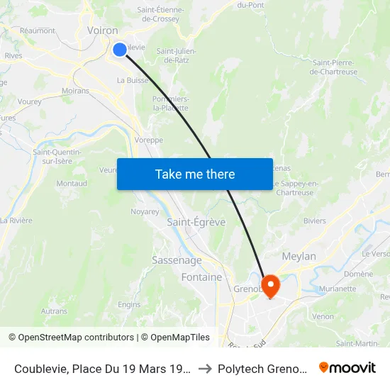 Coublevie, Place Du 19 Mars 1962 to Polytech Grenoble map