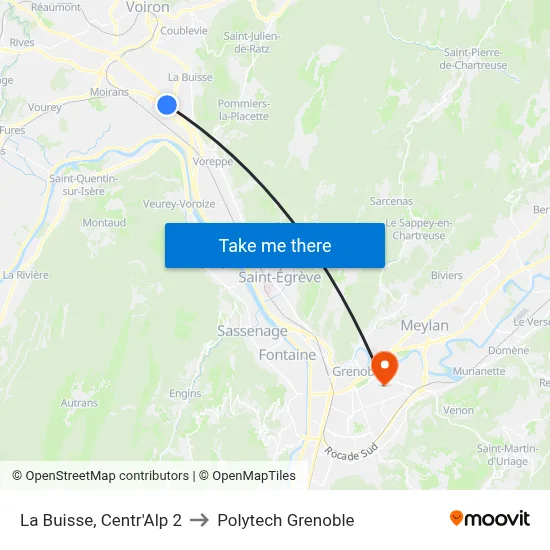 La Buisse, Centr'Alp 2 to Polytech Grenoble map