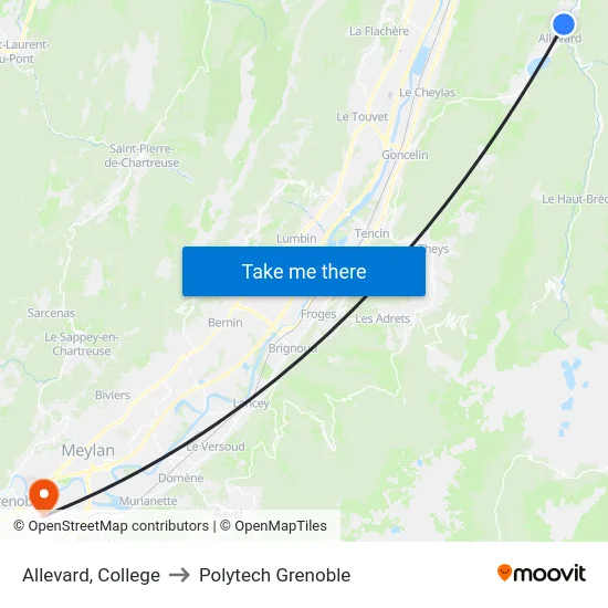 Allevard, College to Polytech Grenoble map
