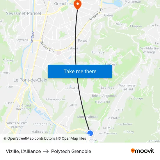 Vizille, L'Alliance to Polytech Grenoble map