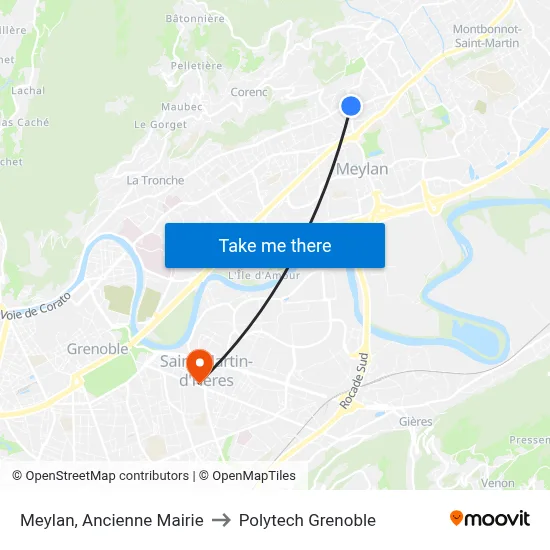 Meylan, Ancienne Mairie to Polytech Grenoble map
