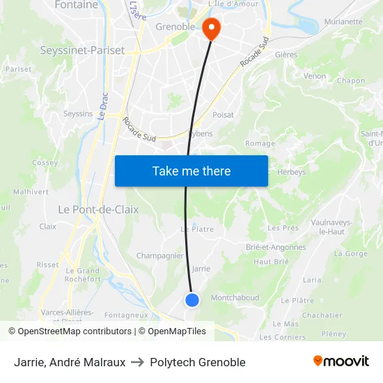Jarrie, André Malraux to Polytech Grenoble map