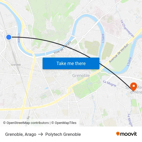 Grenoble, Arago to Polytech Grenoble map