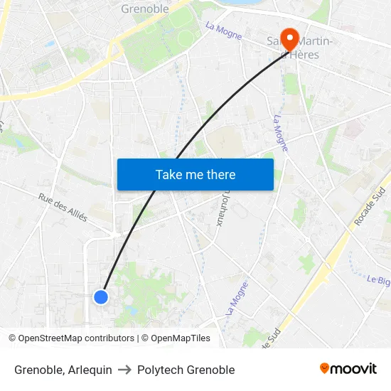 Grenoble, Arlequin to Polytech Grenoble map