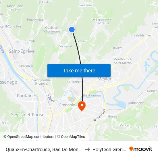 Quaix-En-Chartreuse, Bas De Mont-Quaix to Polytech Grenoble map