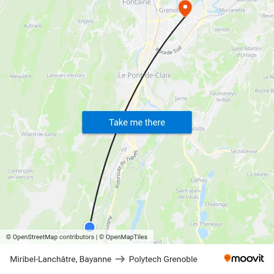 Miribel-Lanchâtre, Bayanne to Polytech Grenoble map