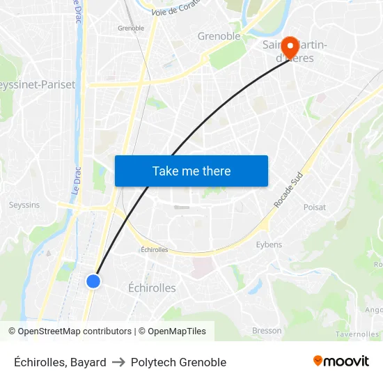 Échirolles, Bayard to Polytech Grenoble map