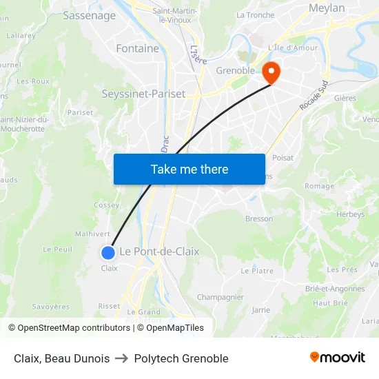 Claix, Beau Dunois to Polytech Grenoble map