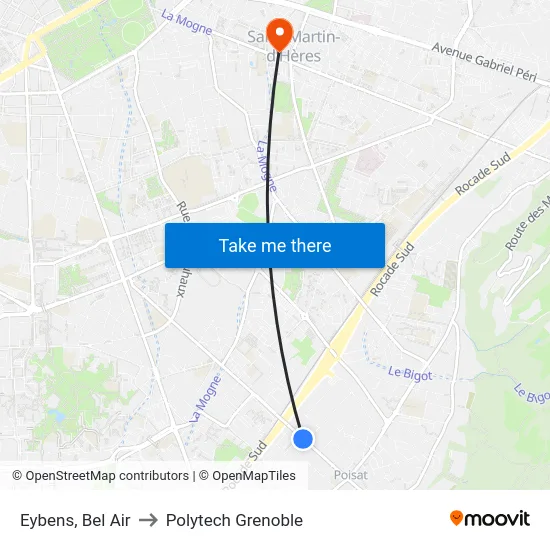 Eybens, Bel Air to Polytech Grenoble map