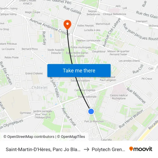 Saint-Martin-D'Hères, Parc Jo Blanchon to Polytech Grenoble map