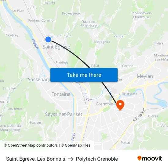 Saint-Égrève, Les Bonnais to Polytech Grenoble map