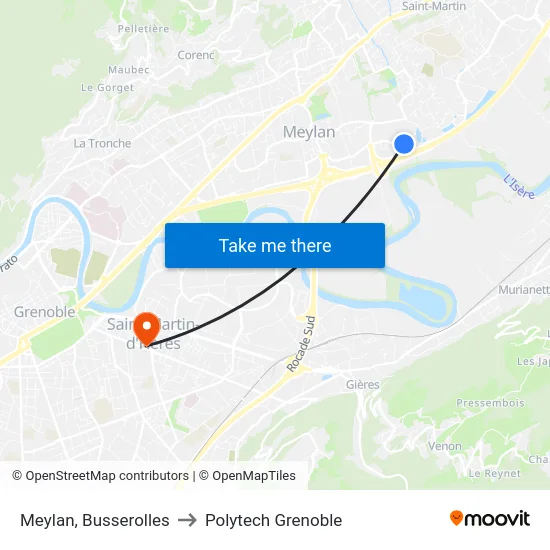 Meylan, Busserolles to Polytech Grenoble map