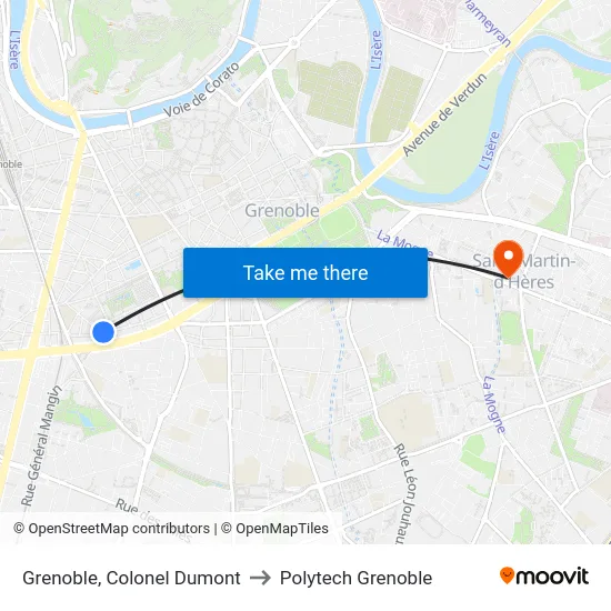 Grenoble, Colonel Dumont to Polytech Grenoble map