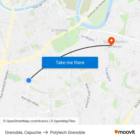 Grenoble, Capuche to Polytech Grenoble map