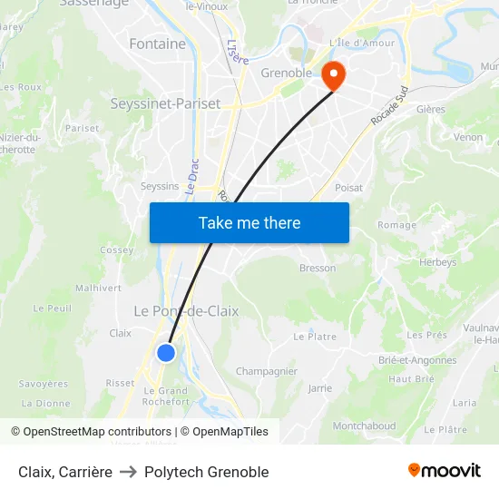 Claix, Carrière to Polytech Grenoble map