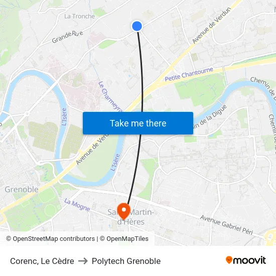 Corenc, Le Cèdre to Polytech Grenoble map