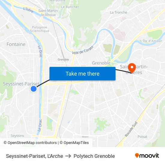 Seyssinet-Pariset, L'Arche to Polytech Grenoble map