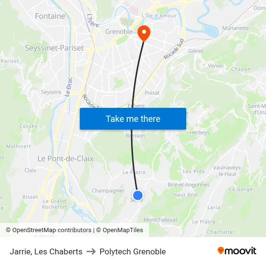 Jarrie, Les Chaberts to Polytech Grenoble map
