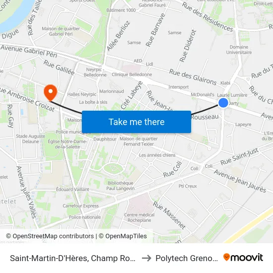 Saint-Martin-D'Hères, Champ Roman to Polytech Grenoble map