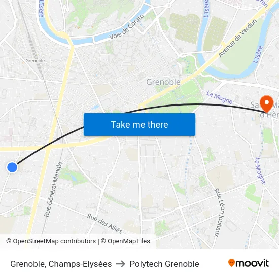 Grenoble, Champs-Elysées to Polytech Grenoble map