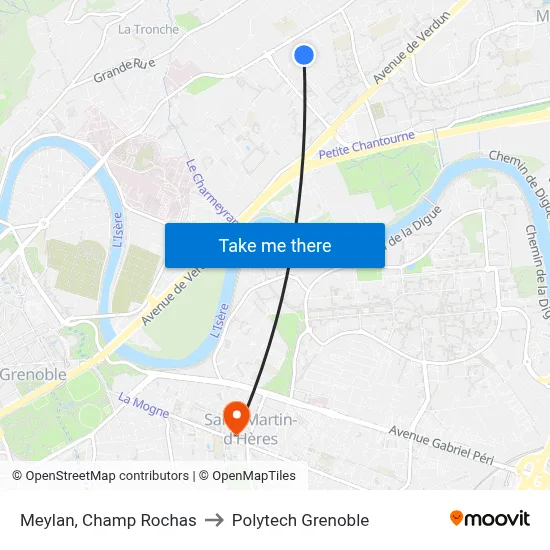 Meylan, Champ Rochas to Polytech Grenoble map