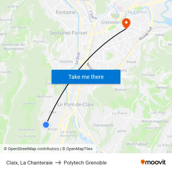 Claix, La Chanteraie to Polytech Grenoble map