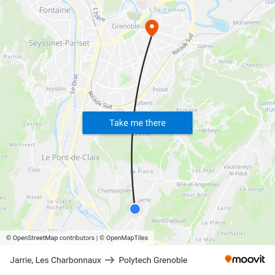 Jarrie, Les Charbonnaux to Polytech Grenoble map