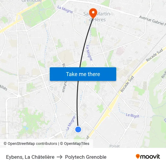 Eybens, La Châtelière to Polytech Grenoble map