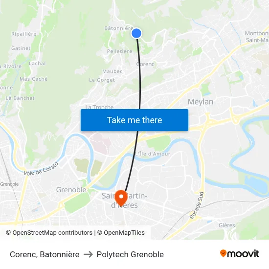 Corenc, Batonnière to Polytech Grenoble map
