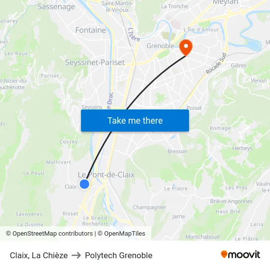 Claix, La Chièze to Polytech Grenoble map